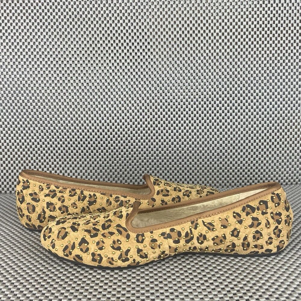 UGG Alloway Studded Ballet Flat Shoes 5 Brown Animal Print Leather Sheepskin - Picture 4 of 12